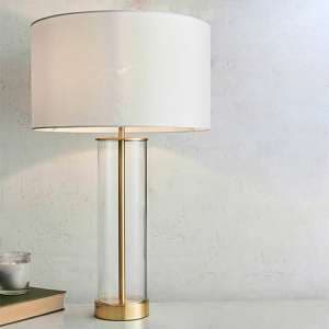 Lessina Vintage White Fabric Touch Table Lamp In Satin Brass - UK