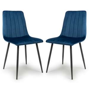 Leuven Blue Brushed Velvet Dining Chairs In Pair - UK