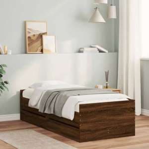 Leuven Wooden Single Bed With Drawers In Brown Oak - UK
