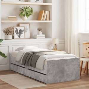 Leuven Wooden Single Bed With Drawers In Concrete Effect - UK
