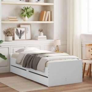 Leuven Wooden Single Bed With Drawers In White - UK