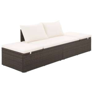 Levi Outdoor Rattan Lounge Bed In Brown With Cushion And Pillow - UK