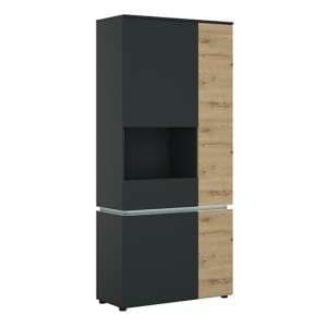 Levy LED Tall 4 Doors Left Handed Display Cabinet In Oak Grey - UK