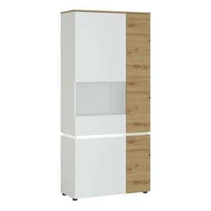 Levy LED Tall Left Handed Display Cabinet In Oak And White - UK