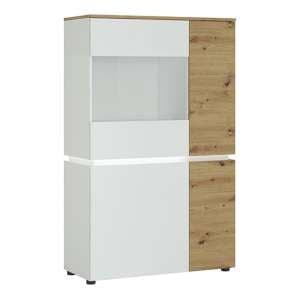 Levy LED Wooden 4 Doors Low Display Cabinet In Oak And White - UK