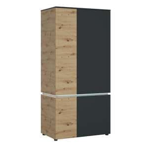 Levy LED Wooden 4 Doors Wardrobe In Oak And Grey