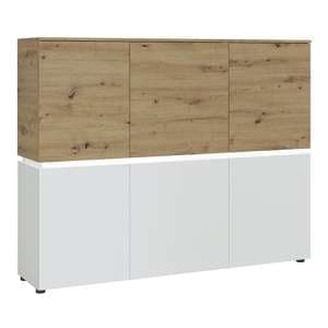 Levy LED Wooden 6 Doors Storage Cabinet In Oak And White