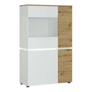Levy Low Display Cabinet 4 Doors In White And Oak With LED - UK