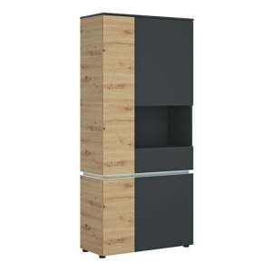 Levy Platinum Oak Tall Right Display Cabinet 4 Doors With LED - UK