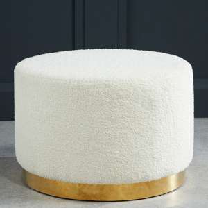 Lewes Large Boucle Fabric Pouffe With Gold Base In Ted White