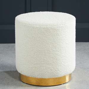 Lewes Small Boucle Fabric Pouffe With Gold Base In Ted White - UK