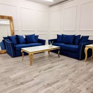 Lewes Velvet 3 + 2 Seater Sofa Set In Marine Blue - UK