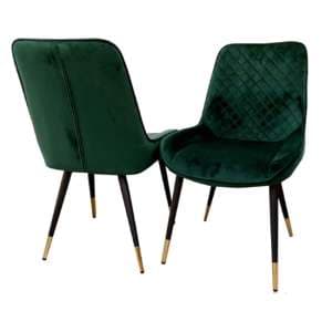 Lewiston Emerald Green Velvet Dining Chairs In Pair