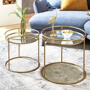 Lewiston Mirrored Set Of 2 Side Tables In Gold - UK