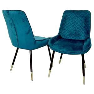 Lewiston Teal Velvet Dining Chairs In Pair