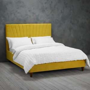 Lexa Velvet King Size Bed In Mustard Yellow