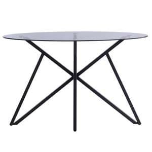 Liam Grey Tinted Glass Console Table With Black Metal Legs - UK