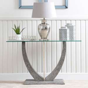 Liberty Clear Glass Console Table With Grey Wooden Base - UK