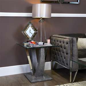 Liberty Clear Glass End Table With Grey Wooden Base