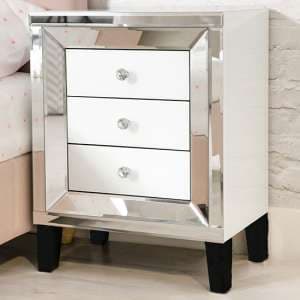 Liberty Mirrored Bedside Cabinet In Silver And White Gloss