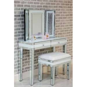 Liberty Mirrored Dressing Table Set In White High Gloss