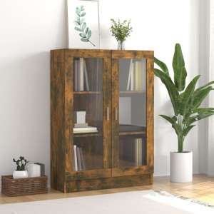 Libet Wooden Display Cabinet In With 2 Doors In Smoked Oak