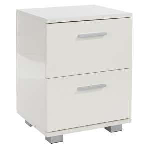 Louth High Gloss 2 Drawers Bedside Cabinet In White