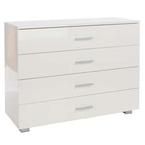 Louth Low High Gloss Chest Of 4 Drawers In White - UK