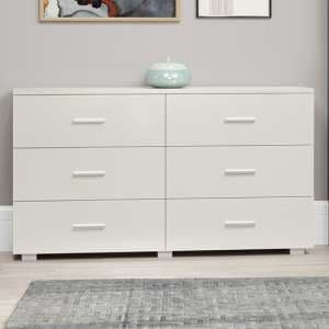 Louth Wide High Gloss Chest Of 6 Drawers In White - UK