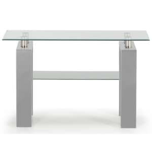 Lilia Clear Glass Console Table With Grey Wooden Base