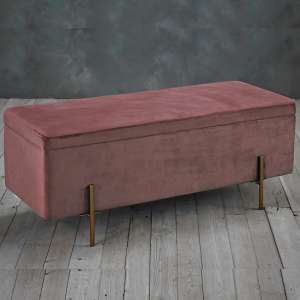 Lilia Velvet Storage Ottoman With Gold Legs In Pink