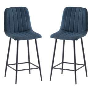 Lillie Blue Fabric Counter Bar Stools In Pair - UK