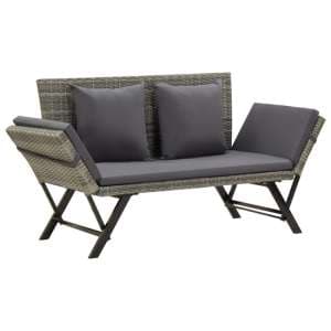 Lillie Garden Seating Bench In Grey Rattan With Cushions