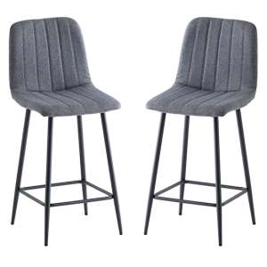 Lillie Grey Fabric Counter Bar Stools In Pair - UK