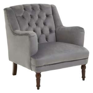 Lillie Velvet Upholstered Armchair In Grey - UK