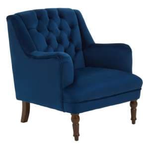 Lillie Velvet Upholstered Armchair In Midnight Blue - UK