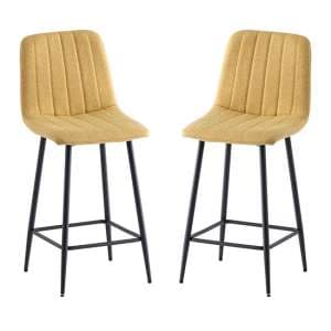 Lillie Yellow Fabric Counter Bar Stools In Pair - UK
