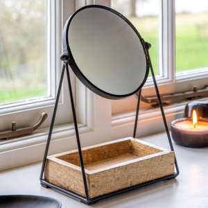 Lima Vanity Mirror With Tray In Black Metal Frame - UK