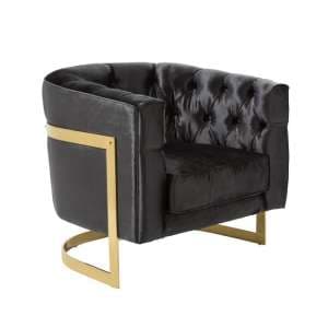Lorman Velvet Accent Chair In Black With Gold Frame - UK