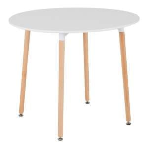 Laggan Wooden Round Dining Table In White And Natural Oak