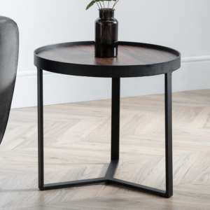 Lamis Wooden Lamp Table In Walnut With Black Metal Base - UK