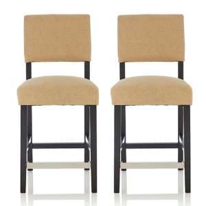 Linnot Oatmeal Fabric Bar Stools With Black Legs In Pair - UK