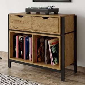Linxi Wooden Turntable Stand With 2 Drawers In Oak