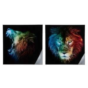 Lion Picture Set Of 2 Acrylic Wall Art In Multicolor And Black - UK