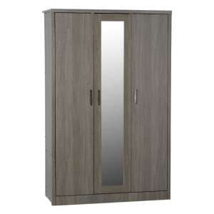 Laggan Mirrored Wardrobe In Black Wood Grain With 3 Doors