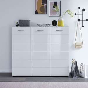 Aquila Large Shoe Cabinet In White High Gloss And Smoky Silver