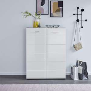 Aquila Shoe Cabinet In White High Gloss And Smoky Silver