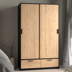 Liston Wooden Wardrobe 2 Doors 2 Drawers In Black And Oak - UK