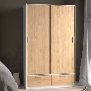 Liston Wooden Wardrobe 2 Doors 2 Drawers In White And Oak - UK