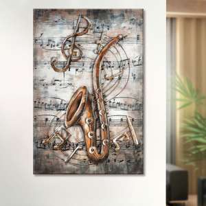 Live Jazz Picture Metal Wall Art In Brown And Copper - UK